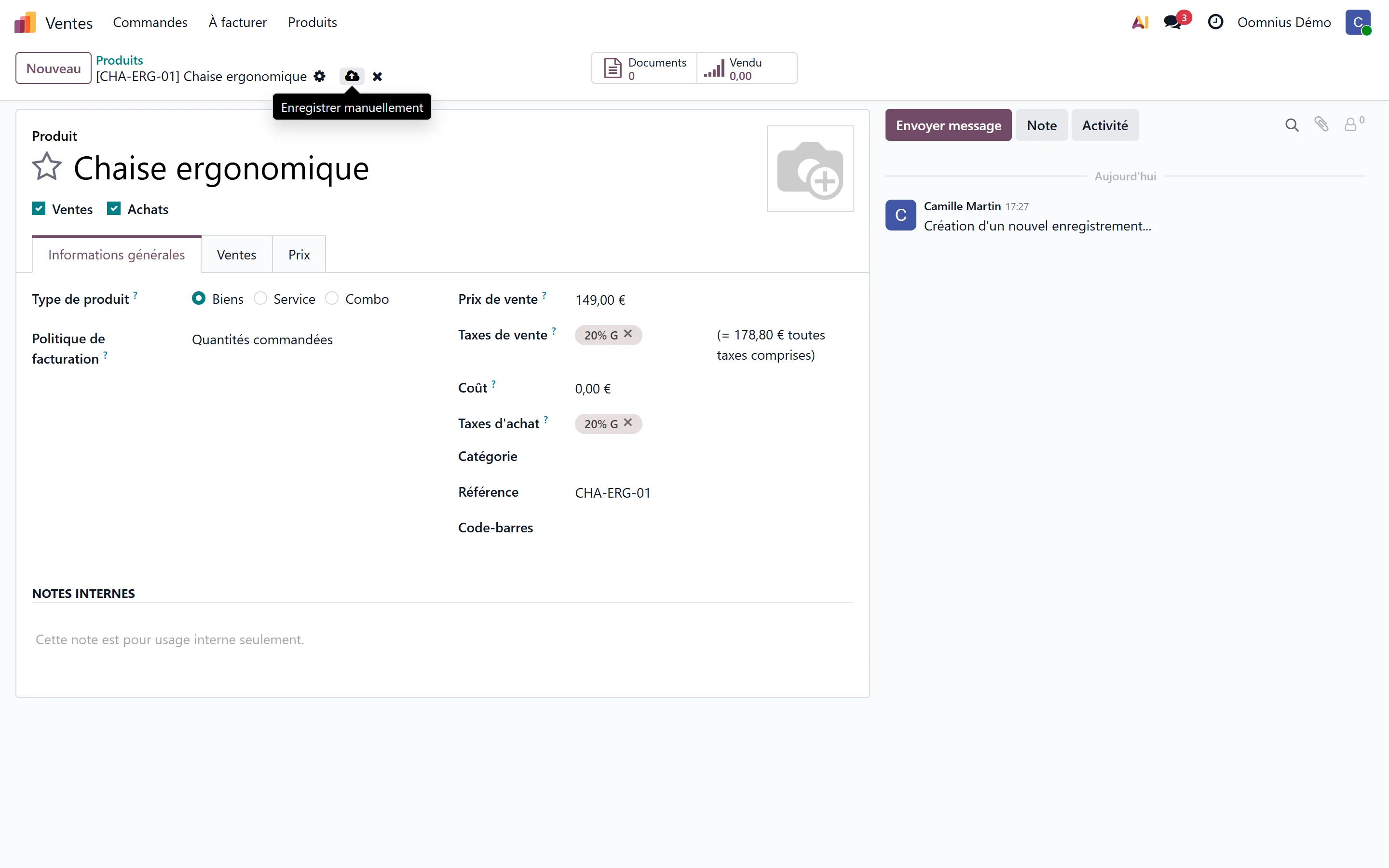 Enregistrez la fiche avec l'icône nuage, ou le raccourci Ctrl+S.